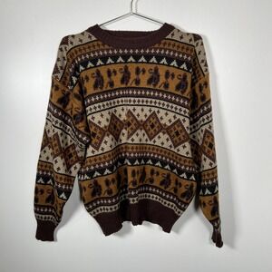 Vintage Brown Fair Isle Sweater Jonathan Bryan Geometric Knit Large Coogi Style
